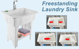 Freestanding Plastic Laundry Sink with Washboard, Utility Sink with Water Faucet